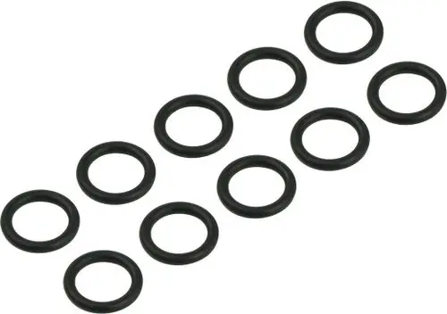 Schwarze O-Ringe von Bosch, in runder Form, angeordnet in zwei Reihen, zu sehen. Insgesamt sind zehn O-Ringe auf dem Bild präsentiert.
